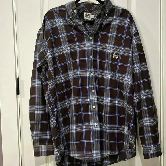 CINCH Brown and Blue Plaid Button Down Western Long Sleeve Shirt - Picture 1 of 5